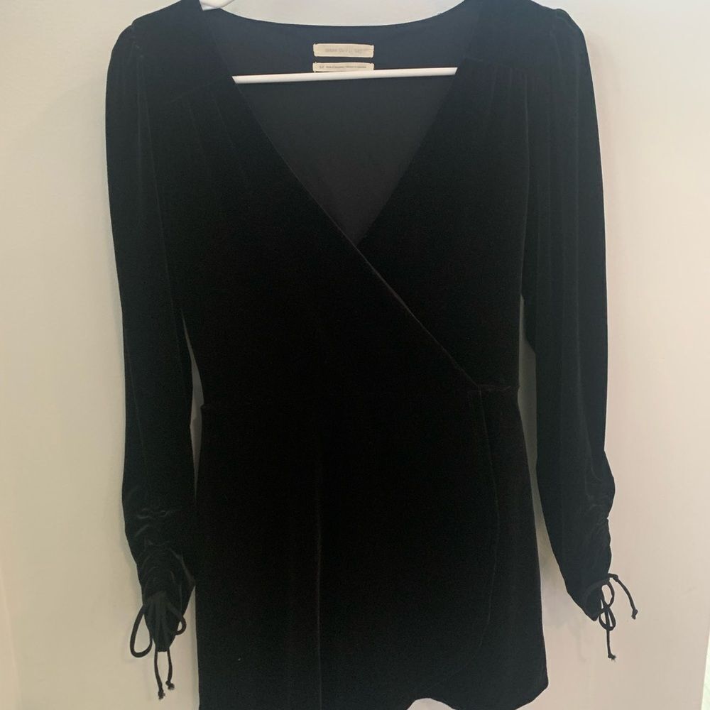 Urban Outfitters Black Velvet  Ruched Wrap Dress